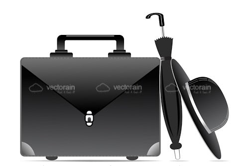 Minimalist Briefcase, Umbrella and Hat